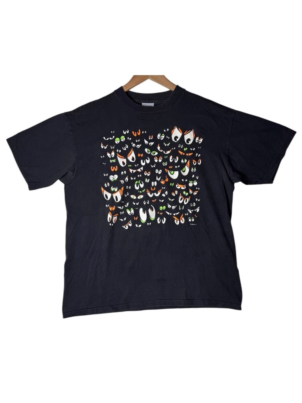 VTG Adult Stanley Desantis Spooky Halloween Eyes Graphic T-Shirt Shirt Black XL
